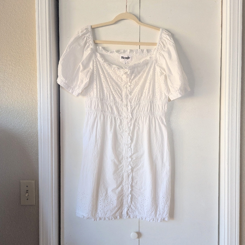 Rouje White Mini Dress with Eyelet Detail